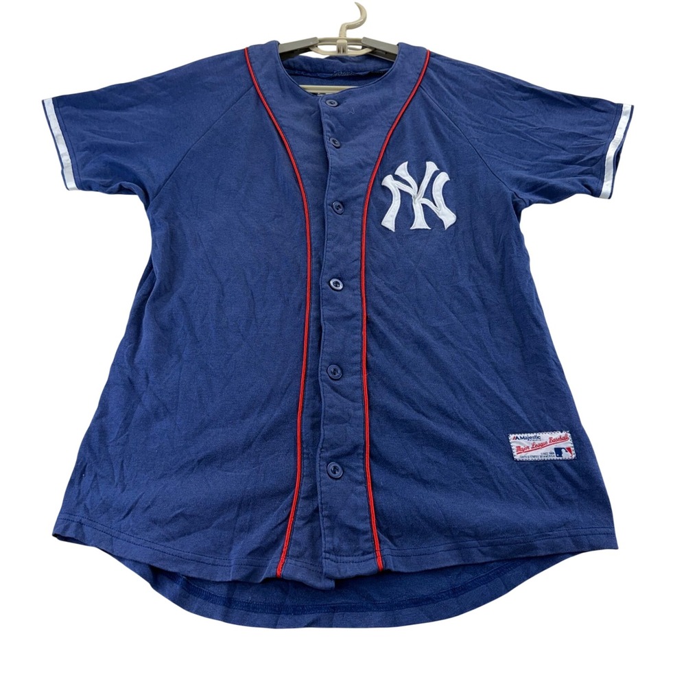 Majestic Baseball Jersey Unisex S Blue New York Yankees Button Up MLB Sportswear